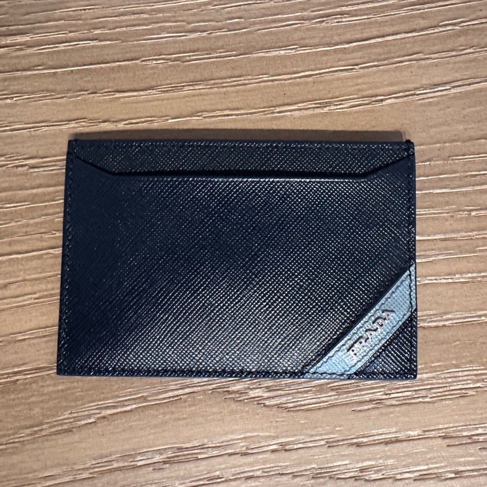 Mens Prada saffiano leather card holder in navy. Brand new, never used.